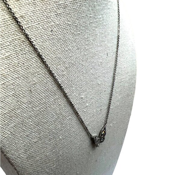 Elegant Butterfly Pendant Necklace With Rhinestones On Silver Tone Chain.  B62 - Picture 5 of 9